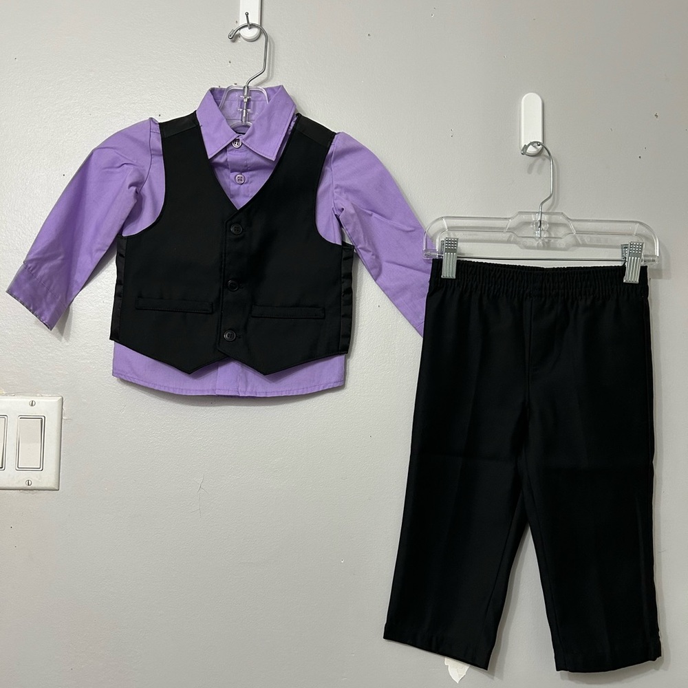 Infant/Toddlers Black Vest and Purple Shirt and Black Pants set. Size 18m/26lbs